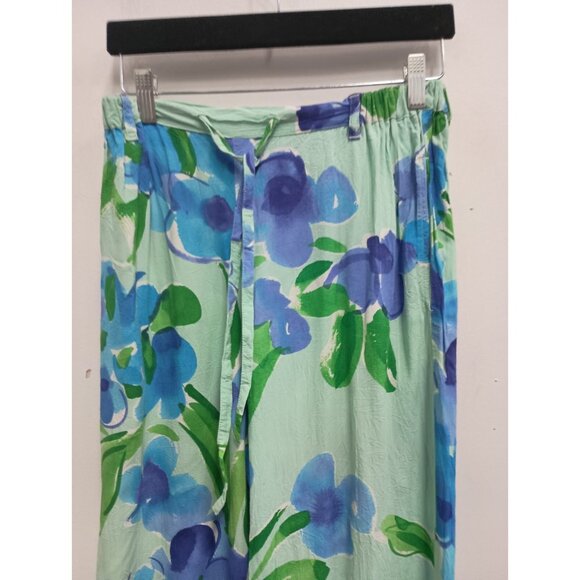 Vintage Jams World Womens Wide Leg Pants Small Blue Floral Crop Beach BOHO - Picture 2 of 8